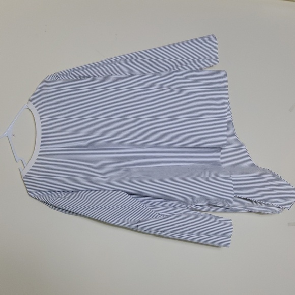 Theory Blue/White Stripped Long Sleeve  Side Tie Blouse Size L - Picture 7 of 8